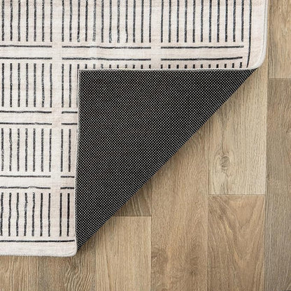 Rugshop Bohemian Stripe Lines Washable Non Slip Runner Rug 2' x 8' Ivory