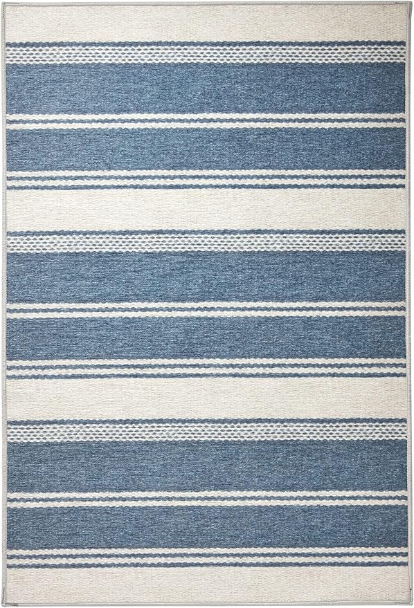 Dash & Albert Bowman Stripe Blue Machine Washable Rug, 3 X 5 Feet, Blue Stripe Pattern