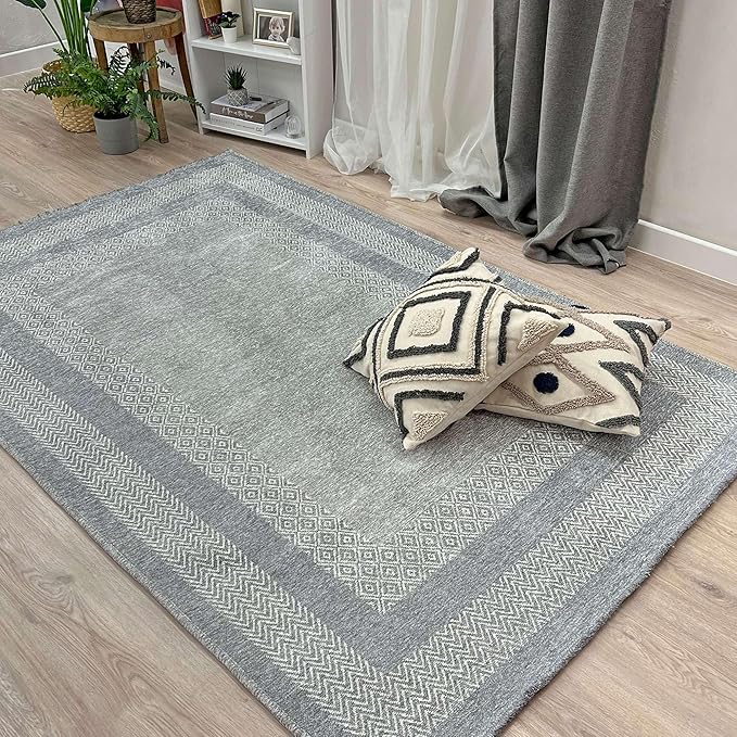 Alfa Rich 4x6 Light Gray Washable Area Rugs for Living Room Bedroom Kitchen Dining Cotton Decor Rug