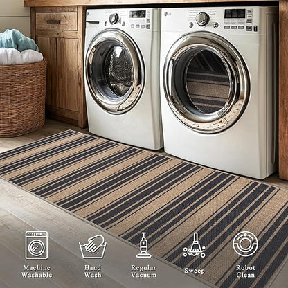 Striped Easy Jute Rug 8x10 Outdoor Rug Large Washable Rugs for Living Room Patio Non Slip Neutral Farmhouse Indoor Outdoor Carpet for Backyard Patio Office