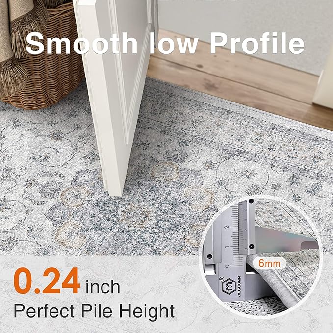 HUGEAR Entryway Machine Washable Area Rugs 2x3 Vintage Blue Small Neutral Style Non Slip Stain Resistant Low Pile Throw Carpet for Hallway Kitchen Retro Aesthetic Modern Decor