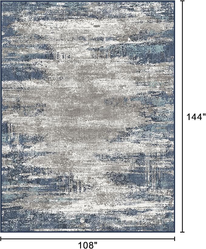 Bavni Area Rugs 9x12 Living Room, Modern Machine Washable Rugs Non-Slip, Modern Soft Large Rug for Bedroom, Dining Room, Office, Playroom, Blue/Ivory