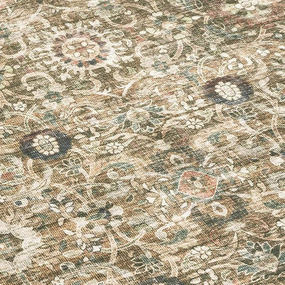 ReaLife Rugs Machine Washable Area Rug - Living Room Bedroom Bathroom Kitchen Entryway Office - Padded Low Pile Stain Resistant Premium - Boho Farmhouse Vintage - Dua - Brown Gray Beige 5' x 7'