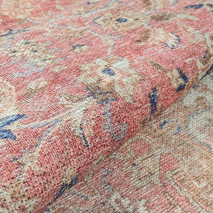 GLN Rugs Traditional Collection - Machine Washable Area Rug, Traditional Washable, Non Slip, Low Pile Chenille Rug, Living Room, Bedroom, Kitchen Rug (3' x 5' Pink/Cream)