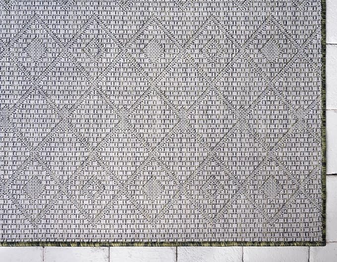 Unique Loom Outdoor Trellis Collection Area Rug - Tribal Trellis (2' x 8' Runner, Green/ Natural)