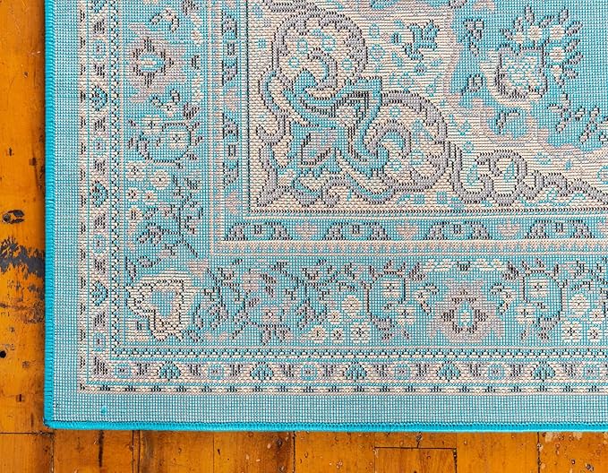 Unique Loom Reza Collection Traditional Persian Style Area Rug, 4 x 6 ft, Turquoise/Ivory