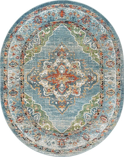 Unique Loom Isabella Collection Area Rug - Rossellini (7' 10" x 10' Oval, Blue/ Beige)