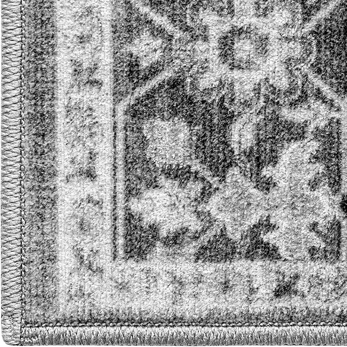 DEXI 5x8 Area Rug for Living Room, Washable Vintage Farmhouse Thin Rug Indoor Floor, Non Slip Stain Resistant Low Pile Carpet for Dining Room Bedroom Office, White Grey