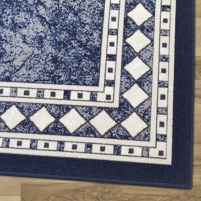 Antep Rugs Alfombras Modern Bordered 3x5 Non-Skid (Non-Slip) Low Profile Pile Rubber Backing Indoor Area Rugs (Navy Blue, 3' x 5')