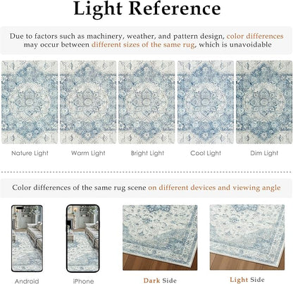 Blue Runner Rug 2x6 Washable Vintage Carpet for Hallway Kitchen Soft Retro Low Pile Thin Indoor Runner Non Slip Oriental Medallion Long Throw Rug for Bathroom Bedroom Laundry Dining Room