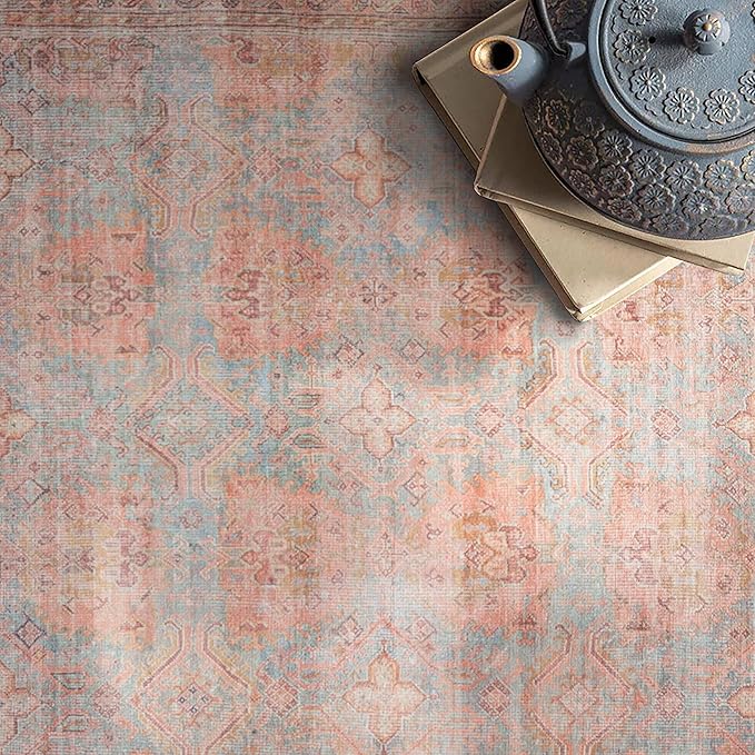 GLN Rugs Traditional Collection - Machine Washable Area Rug, Traditional Washable, Non Slip, Low Pile Chenille Rug, Living Room, Bedroom, Kitchen Rug (2'6" x 10' Terra/Multicolor 1153)