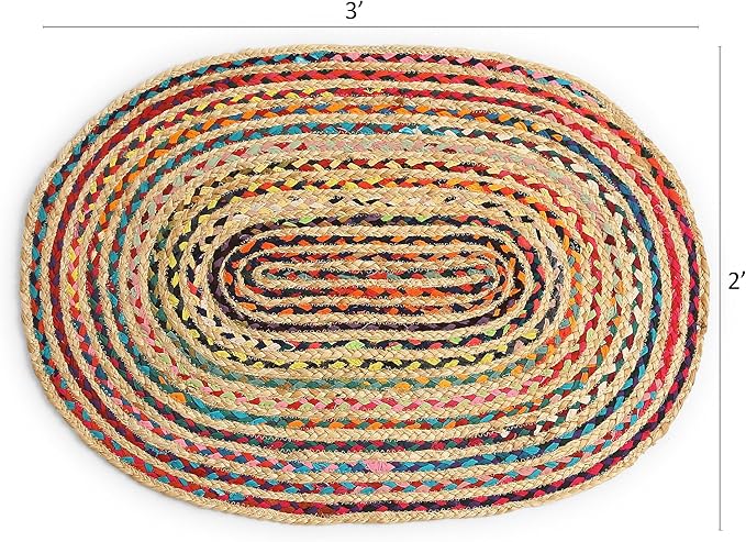 REDEARTH · Jute Cotton Chindi Area Rug - 2'x3' Oval Rug, Handwoven, Non-Shedding, Soft & Durable – Multi Tones for Home Décor in Living Room, Dining Room, Bedroom