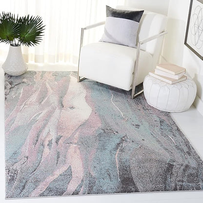 SAFAVIEH Glacier Collection 5'3" Round Pink / Blue GLA126U Modern Abstract Non-Shedding Dining Room Entryway Foyer Living Room Bedroom Area Rug