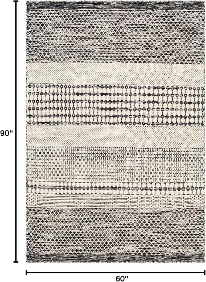 Mark&Day Wool Rugs, 5x7 Tervoort Global Black Area Rug, Blue Beige Carpet for Living Room, Bedroom or Kitchen (5' x 7'6")