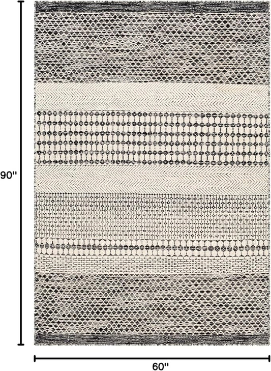 Mark&Day Wool Rugs, 5x7 Tervoort Global Black Area Rug, Blue Beige Carpet for Living Room, Bedroom or Kitchen (5' x 7'6")