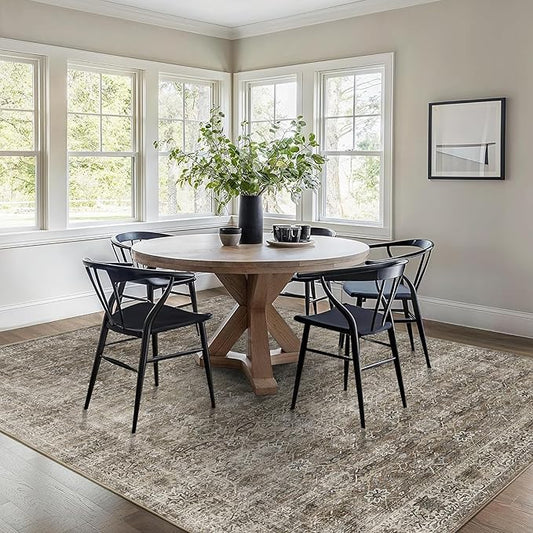 5x7 Washable Rug for Living Room Large Vintage Distressed Bedroom Rug Low Pile Non-Slip Soft Boho Carpets for Bedroom Dining Room Home Office Indoor Nursery Antique/Moss