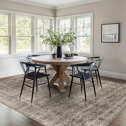 6x9 Washable Rug for Living Room Large Vintage Distressed Bedroom Rug Low Pile Non-Slip Soft Boho Carpets for Bedroom Dining Room Home Office Indoor Nursery Antique/Moss