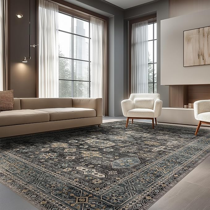 Area Rug Non Slip Machine Washable Ultra Soft Living Room/Bedroom/Kitchen/Outdoor/Classroom Silver, 8'×10'