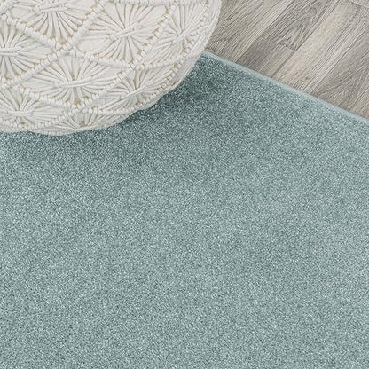 Eyely UES100S-212 Supersoft Haze Solid Low-Pile Indoor Runner Rug, Coastal, Bohemian, Minimalist, Classic, Casual for Bedroom,Kitchen,Living Room,Non Shedding,Easy-Washing, Blue, 2 X 12