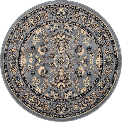 Unique Loom Sialk Hill Collection Area Rug - Washington (3' 3" Round Gray/Black)
