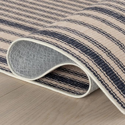 Dash & Albert Axiom Navy Machine Washable Rug, Runner-2.5 X 8 Feet, Blue/Ivory Stripe Pattern