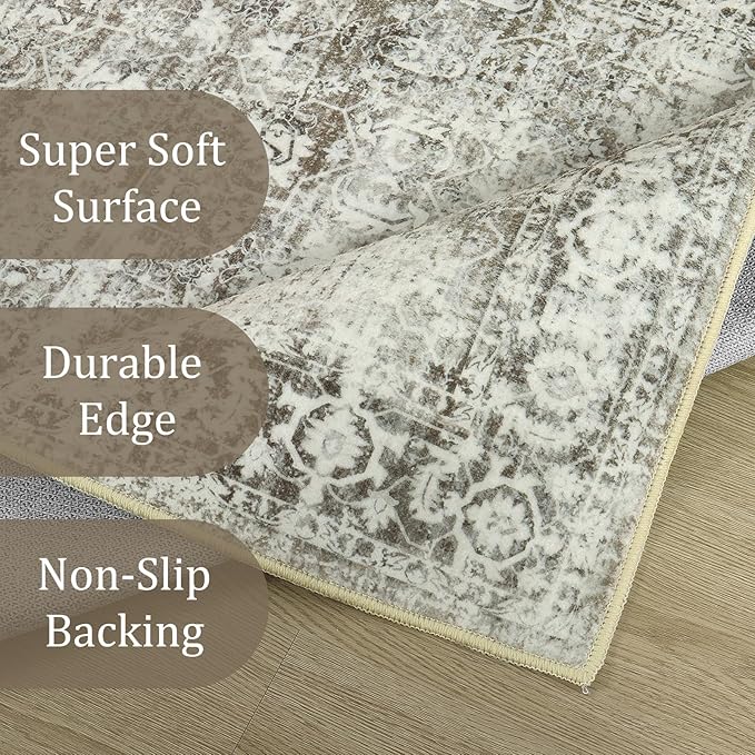 Morebes Vintage Extra Long Runner Rugs for Hallways 10 ft, Washable 2x10 Runner Rug for Kicthen Non Slip, Soft Distressed Non-Shedding Throw Carpet for Entryway Living Room, Brown