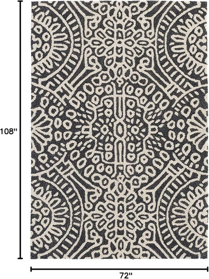 Dash & Albert Temple Charcoal Hand Micro Hooked Wool Rug, 6 X 9 Feet, Grey Geometric Pattern