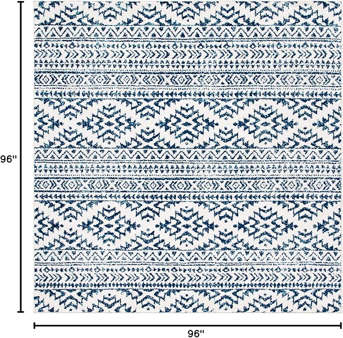 SAFAVIEH Tulum Collection Area Rug - 8' Square, Ivory & Navy, Moroccan Boho Tribal Design, Non-Shedding & Easy to Clean, Ideal for Living Room, Bedroom, Dining Space (TUL272D)