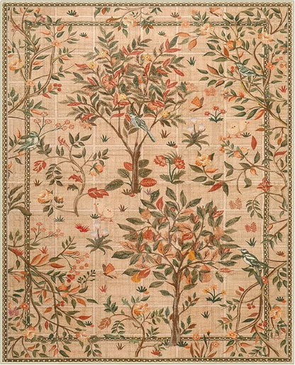 Morebes Washable Area Rugs 8x10, Boho Floral Living Room Carpet Non Slip, Soft Low-Pile Flower Birds Indoor Floor Throw Rug for Dining Room Home Office Playroom Foyer, Brown