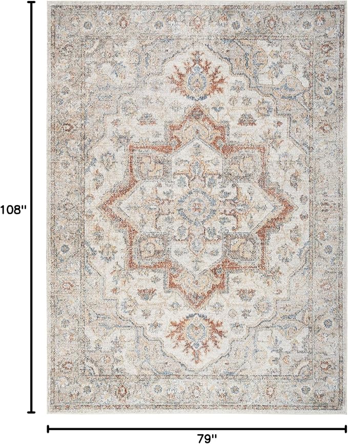 Nourison Home Astra Machine Washable Traditional Grey/Multi 6'7" x 9' Area Rug, Easy Cleaning, Non Shedding, Bed Room, Living Room, Dining Room, Kitchen (7x9)