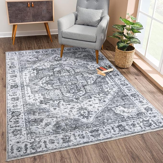 Bloom Rugs Caria Washable Non-Slip 3x5 Rug - Silver/Dark Gray Traditional Area Rug for Living Room, Bedroom, Dining Room, and Kitchen - Exact Size: 3' x 5'