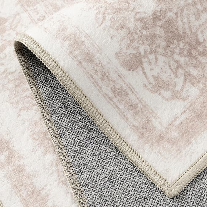 Washable Rug 8x10 Area Rug for Living Room Pink Vintage Boho Medallion Large Distressed Retro Carpet Non Slip Indoor Low Pile Small Soft Bedroom Dining Room Home Office