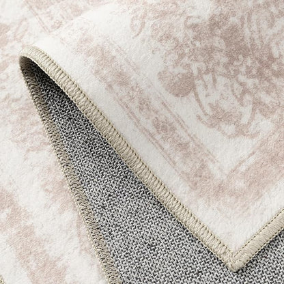 Area Rug 5x7 Washable Pink Rug Vintage Boho Medallion Large Distressed Retro Carpet for Living Room Non Slip Indoor Low Pile Small Soft Bedroom Dining Room Home Office