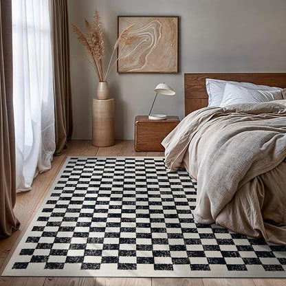 Rugshop Black and White Checkered Area Rug – High-Contrast Grid Pattern Carpet for Living Room, Bedroom, or Dorm – Trendy Contemporary Soft Floor Décor 5' x 7' Black