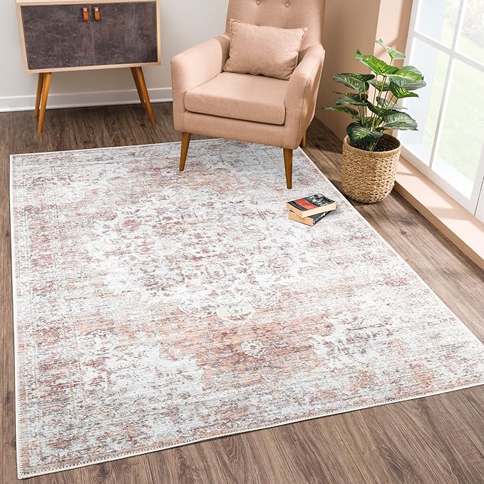 Bloom Rugs Washable Non-Slip 9' x 12' Rug - Ivory/Blush Traditional Area Rug for Living Room, Bedroom, Dining Room, and Kitchen - Exact Size: 9' x 12'