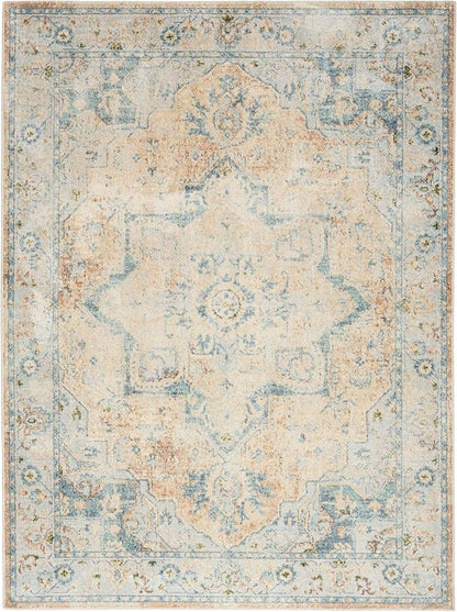 Nourison Home Astra Machine Washable Beige Blue 4' x 6' Area Rug - Easy Clean, Non Shedding, Bed Room, Living Room, Dining Room, Kitchen (4' x 6')