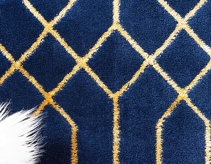Unique Loom Marilyn Monroe Glam Collection Area Rug - Trellis (5' 1' x 8' Rectangle, Navy Blue Gold/ Gold)