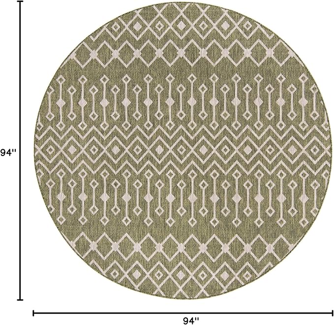 Unique Loom Outdoor Trellis Collection Area Rug - Tribal Trellis (7' 10" Round, Green/ Natural)