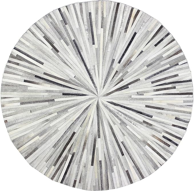 Faux Cowhide Round Area Rug | Non-Slip Leather Floor Carpet for Living Room, Bedroom, and Home Décor | Modern Stylish Accent Rug(Grey_10x10)