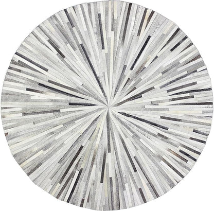 Faux Cowhide Round Area Rug | Non-Slip Leather Floor Carpet for Living Room, Bedroom, and Home Décor | Modern Stylish Accent Rug(Grey_4x4)