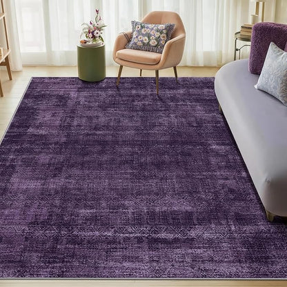 Kokia Abstract Area Rugs 8x10 Bedroom Soft Living Room Rugs Washable Distressed Vintage Comfy Carpet with Non-Slip Backing for Farmhouse Home Office Room Decor, Purple Rug, Oslo Dusty