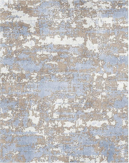 WITSHOCK Abstract Dining Room Rugs for Under Table: 7x9 Washable Blue Area Rug for Living Room, Low Pile Non-Slip Rugs for Bedroom Under Bed - Neutral Modern Decor & Stain Resistance - Blue/Multi