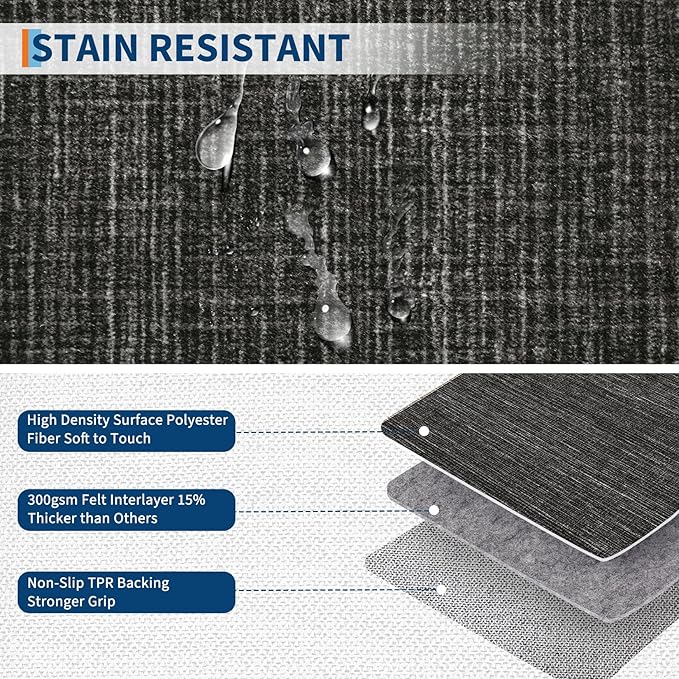 GarveeHome 4x6 Rug Small Washable Living Room Rug Modern Bordered Area Rugs with Rubber Backing Soft Non Slip Low Pile Dining Room Throw Carpet Checkered Geometric Mats for Bedroom Kitchen, Black