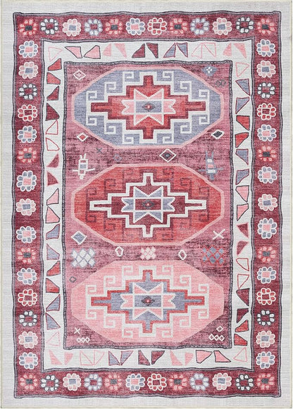 Turkish Rug. Washable Vintage Oriental Antique Inspired Traditional Doormat Small Modern Area Rugs Luxury Entryway Entry Bedroom Bathroom Kitchen (378RR, 2' x 3')