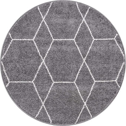 Unique Loom Trellis Frieze Collection Area Rug - Geometric (3' Round, Dark Gray/ Ivory)
