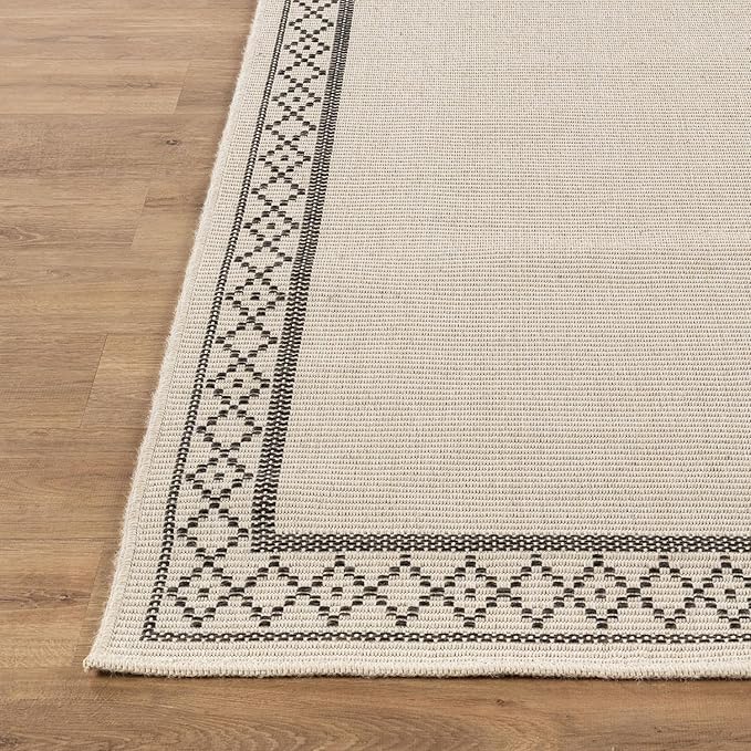 Easy Jute Rugs 9x12 Frame Bone Color Living Room Indoor Outdoor Area Rug for Patio and Kitchen Rug High Traffic Washable Easy to Clean Solid Boho Woven Design Carpet (9 x 12)