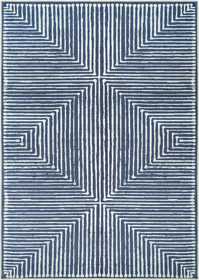 Bloom Rugs Washable Non-Slip 10x14 Rug - Blue Striped Area Rug for Living Room, Bedroom, Dining Room, and Kitchen - Exact Size: 10' x 14'