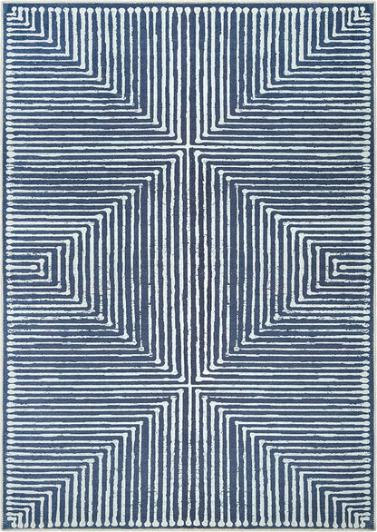 Bloom Rugs Washable Non-Slip 9' x 12' Rug - Blue Striped Area Rug for Living Room, Bedroom, Dining Room, and Kitchen - Exact Size: 9' x 12'