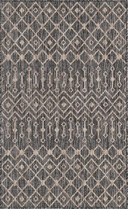 Unique Loom Outdoor Trellis Collection Area Rug - Tribal Trellis (3' 3" x 5' 3" Rectangle, Charcoal Gray/ Natural)