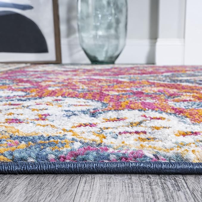 JONATHAN Y Boho Vintage Fuchsia/White Indoor Area Rug, 4x6, Bohemian Flair Medallion, Floral Easy-Cleaning High Traffic for Living Room, Bedroom, Kitchen, Pet-Friendly, Non-Shedding (BMF106C-4)